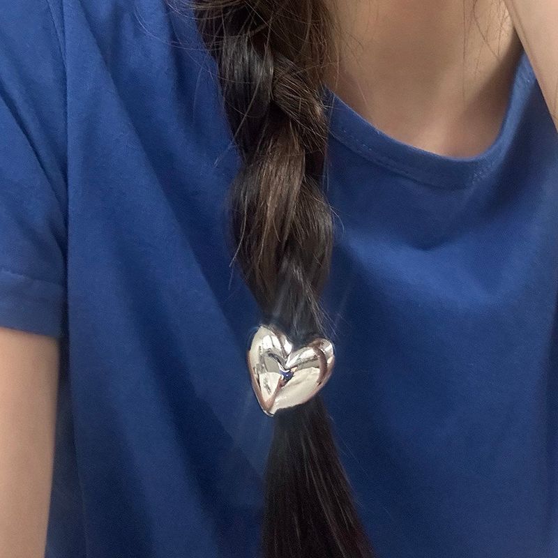 Silver heart hair tie