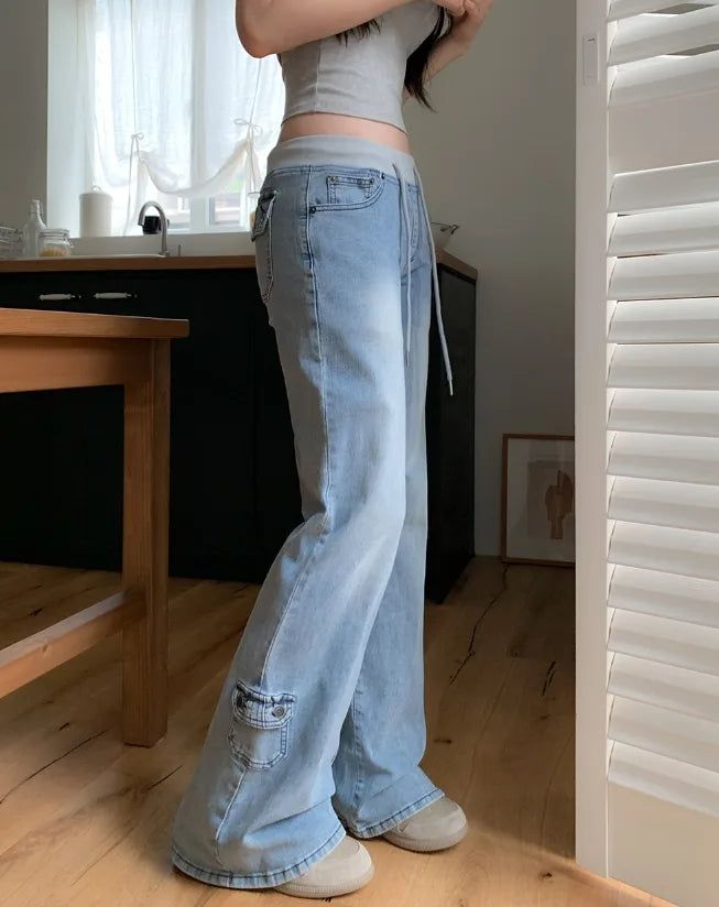 Shiff Ribbed Banding Bootcut Denim Pants