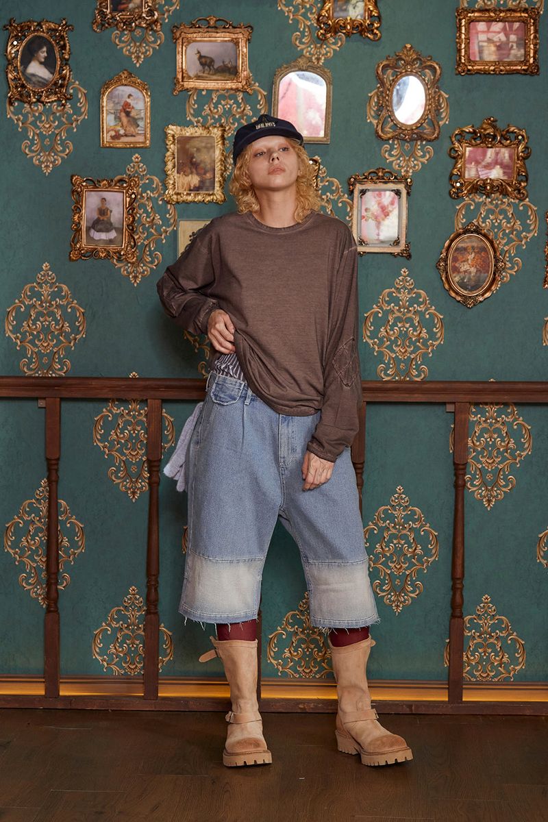 DYED ARGYLE LONG SLEEVE T SHIRT / BROWN