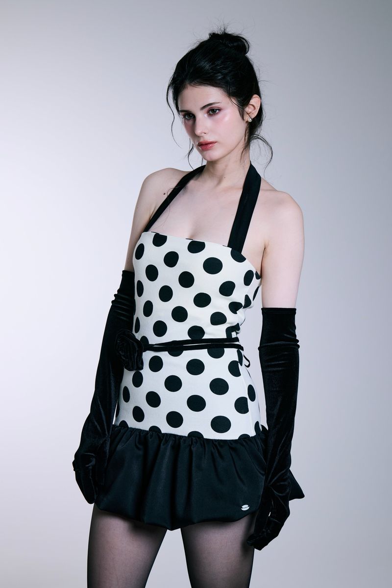 Midnight Bloom Dress (Ivory Dot)