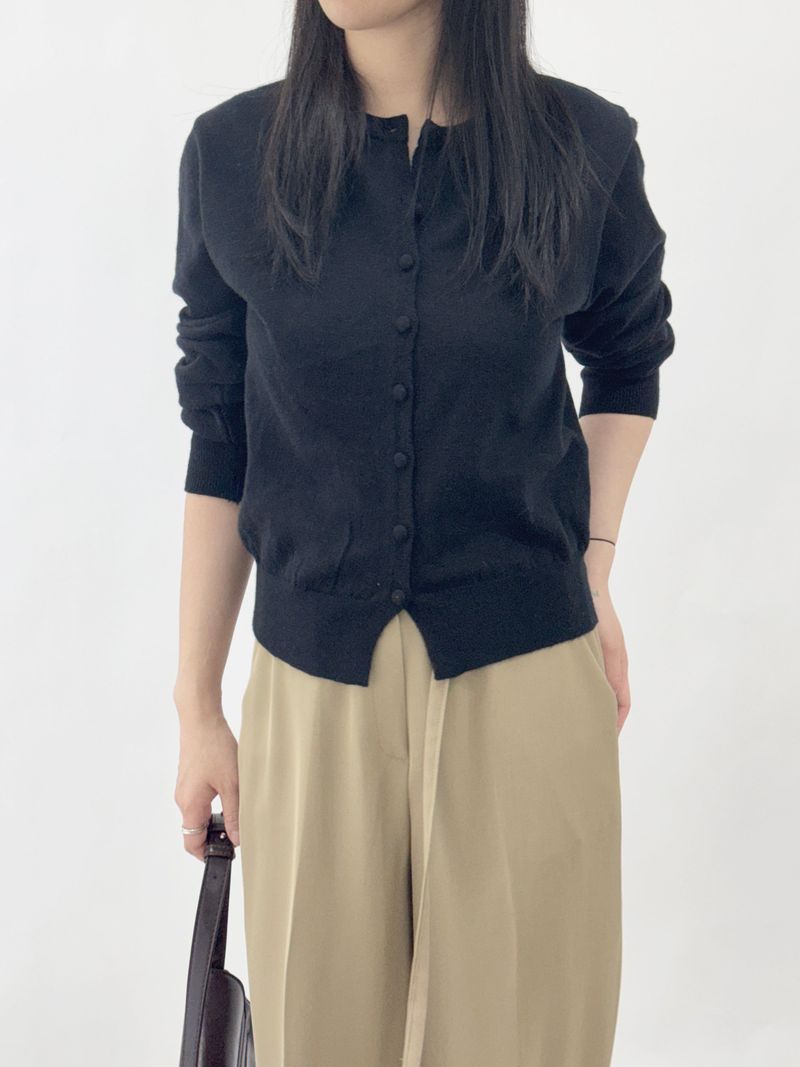 Picre Round Neck Button Long Sleeve Knit Cardigan