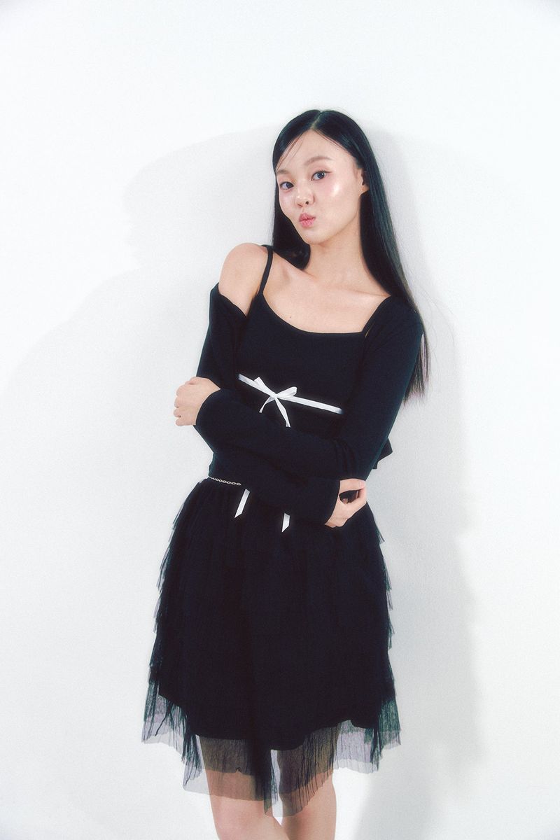 Knit Ribbon Shirring Top Set Black