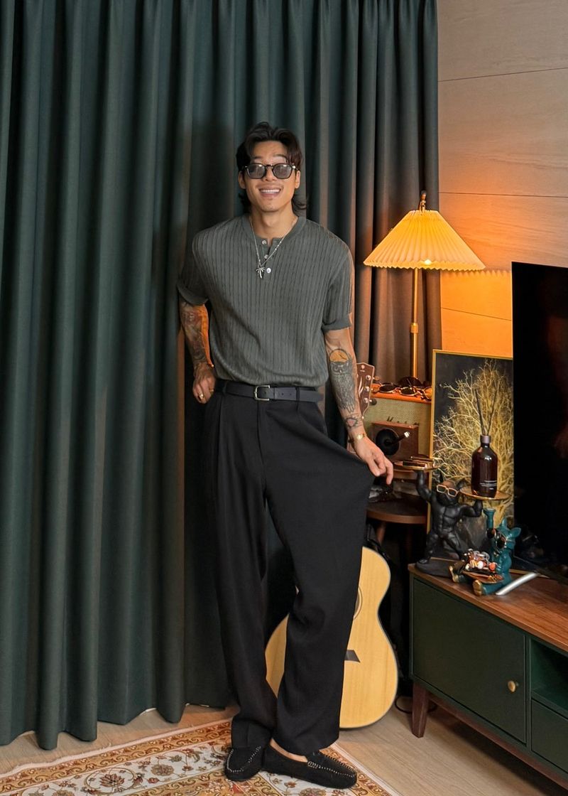 Cable Span Henley Neck Short Sleeve Knit 6COLOR