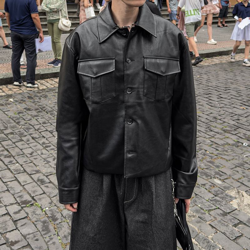 Mark Pocket Short Leather Jacket