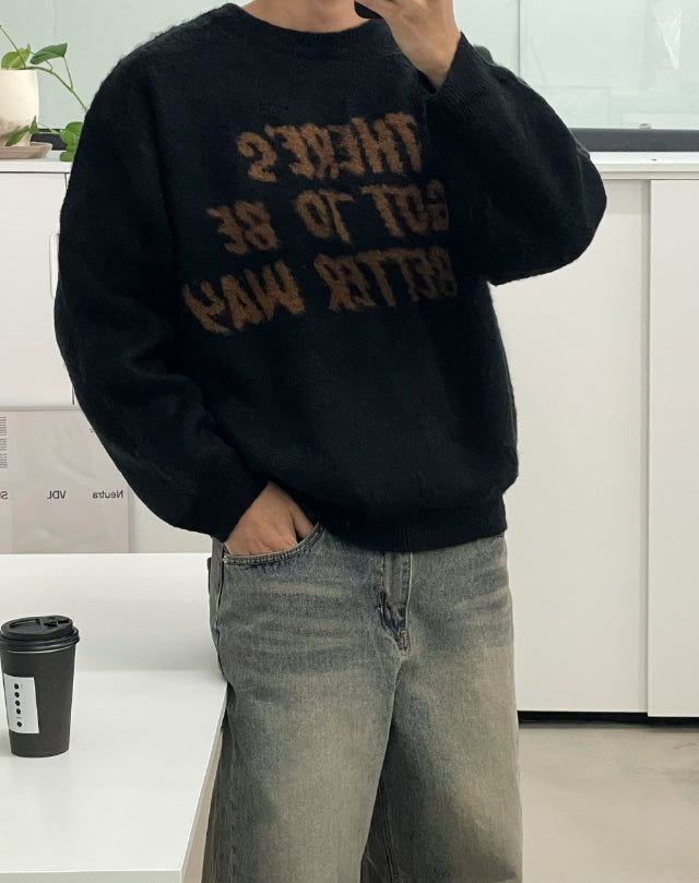 Berry Hairy Lettering Knit