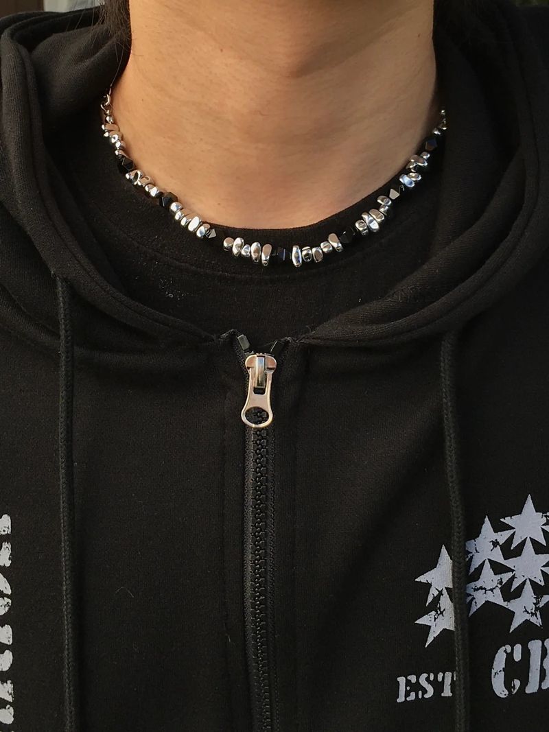 Black Mix Chain Necklace (SILVER)