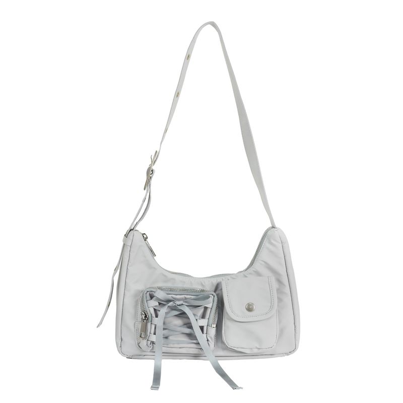 Nylon ribbon hobo bag_grey