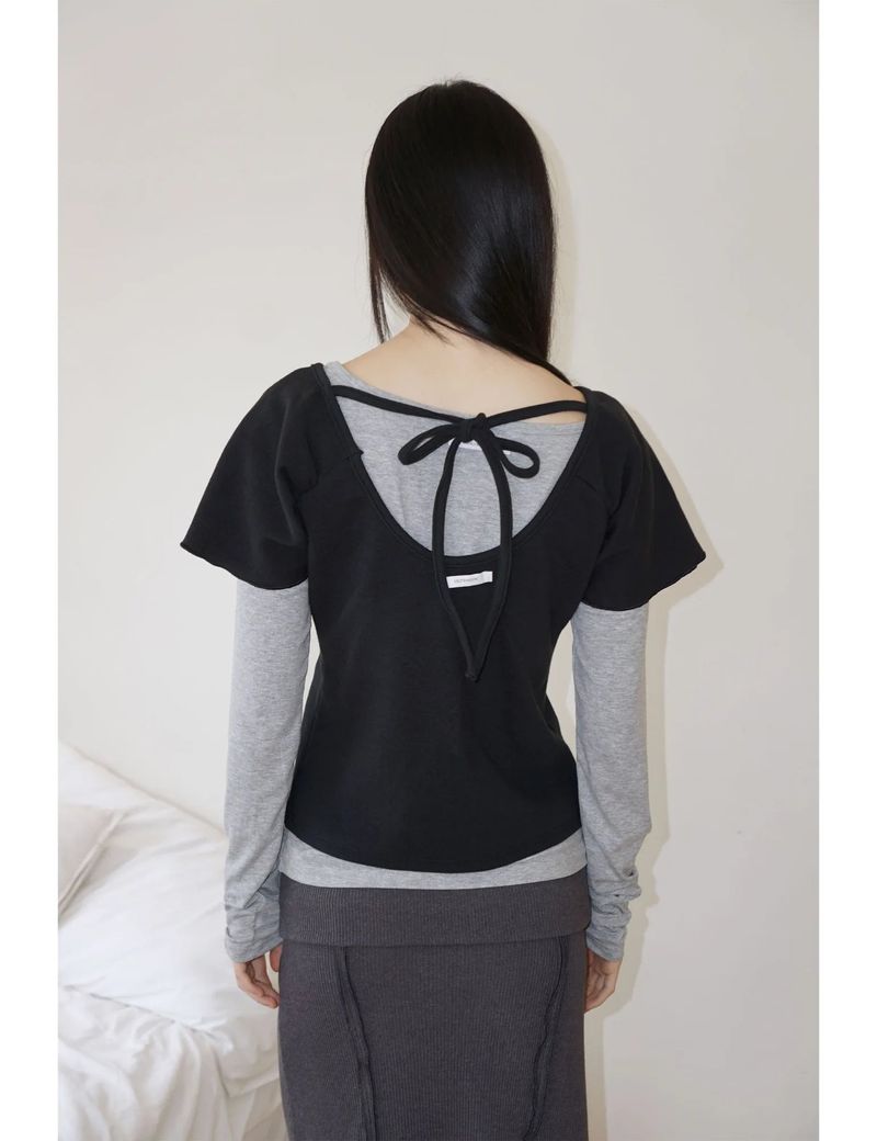 WRAP SHIRRING TOP(BLACK)