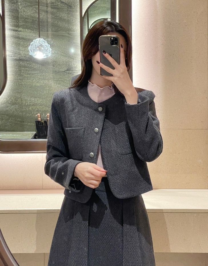 iam mari（アイアム マリ）の「Deli Pocket No Collar Tweed Short Jacket（Jackets/Outerwear）」