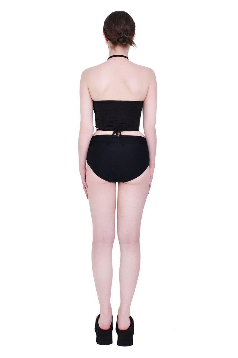 2-way halter span crop sleeveless top (black)
