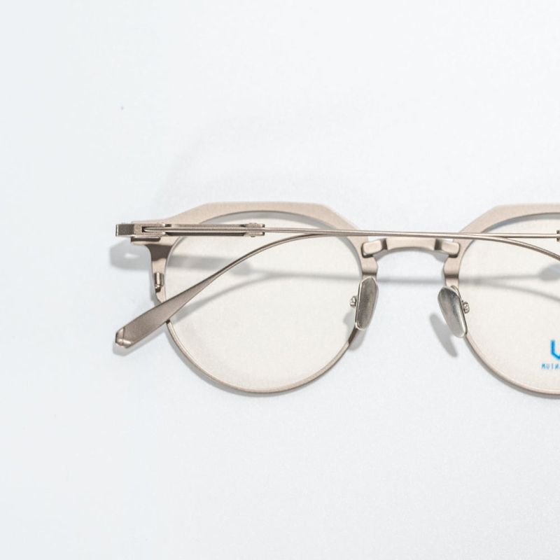 Knouun Round titanium glasses CODE. 104. B Khaki N Brown