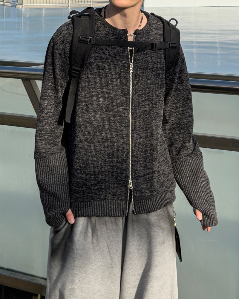 Angle Knit Zip-up with Hand Warmers