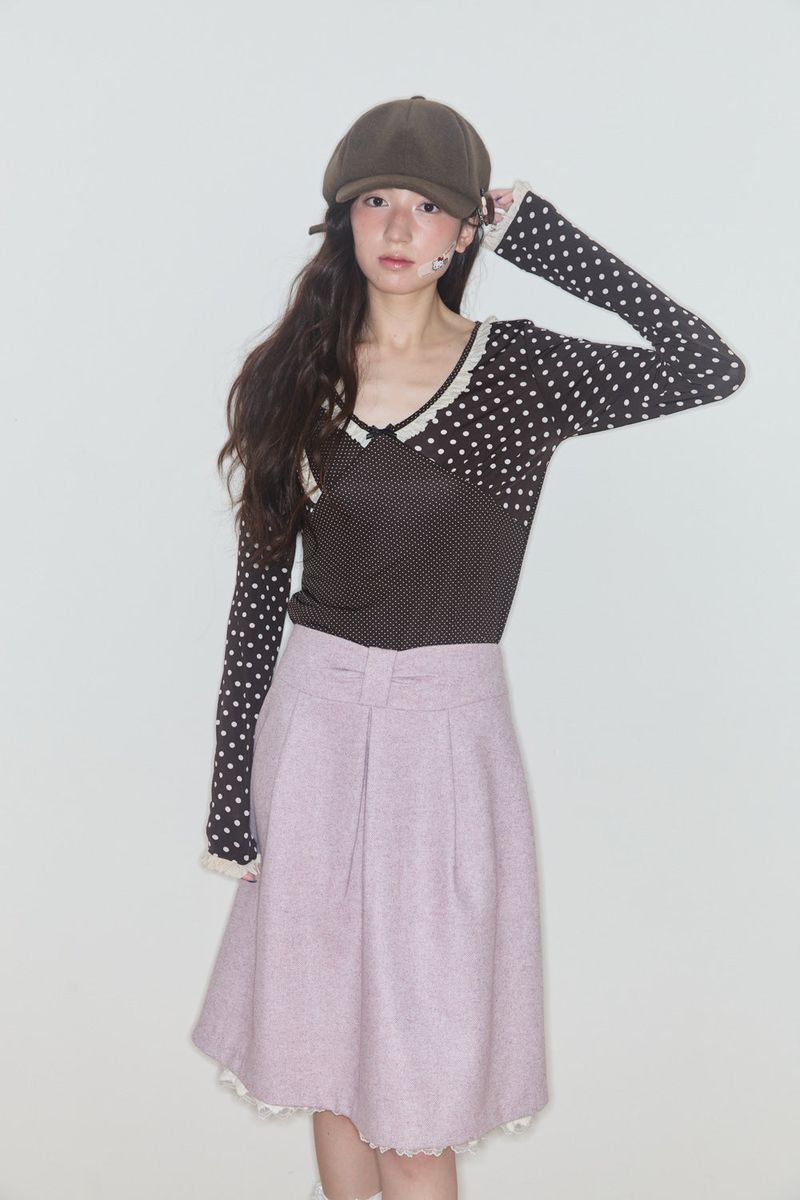 SHINING DOT LACE TOP (BROWN)