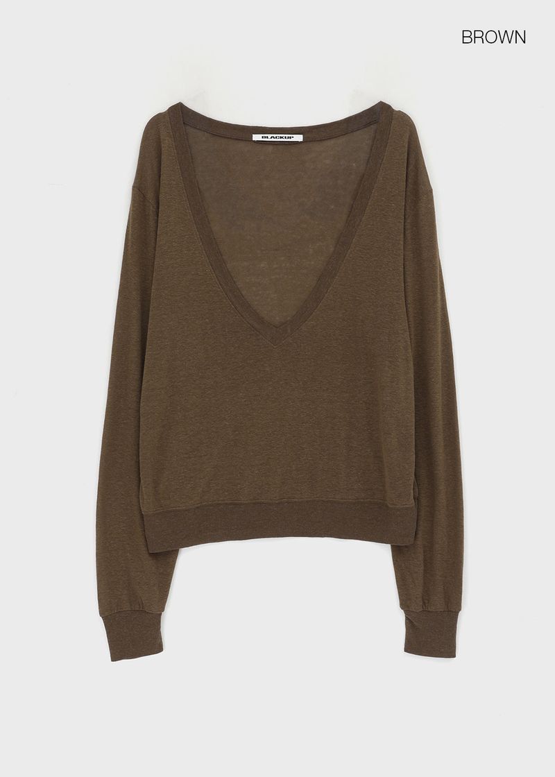 [MADE] Roslyn Deep V-Neck Summer Long Sleeve Top (Linen 55%)