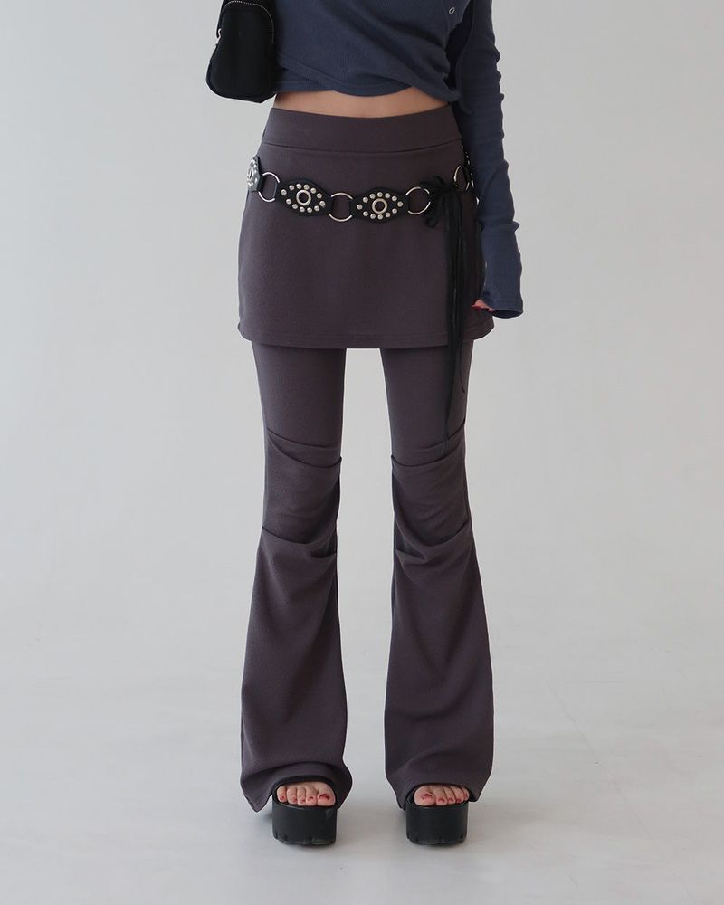 Crew Shirring Skirt Layered Bootcut Pants