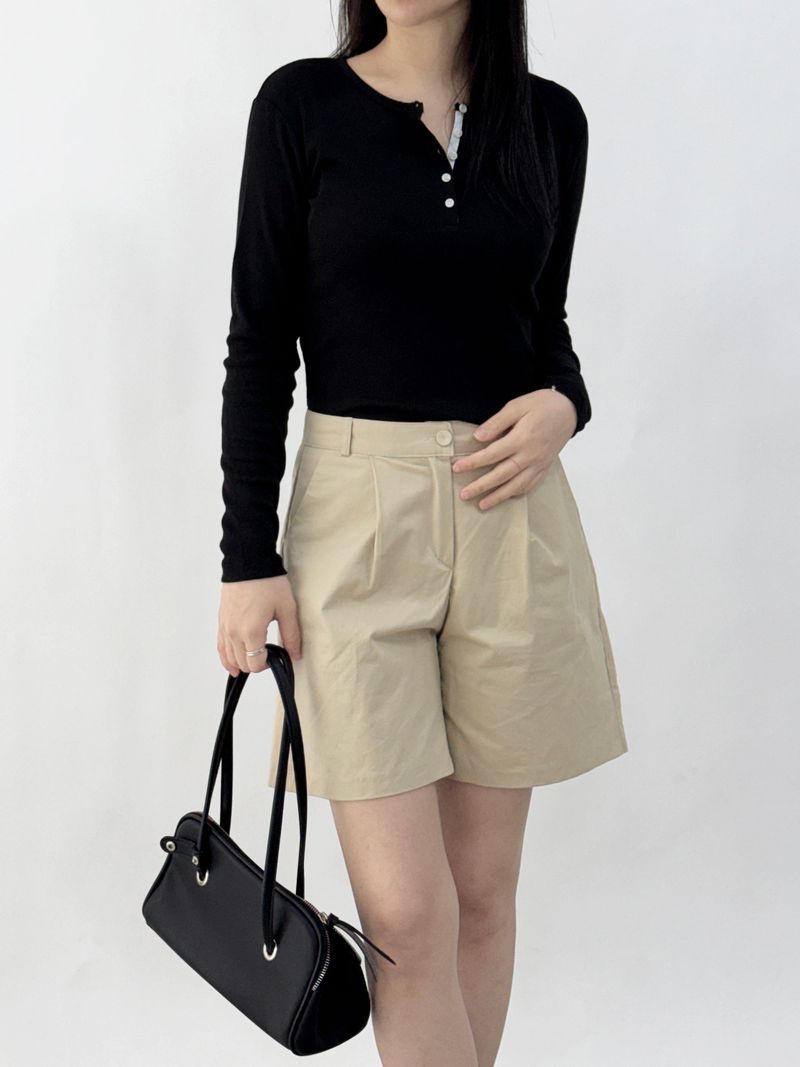 Mik Button Color Block Long Sleeve T-shirt