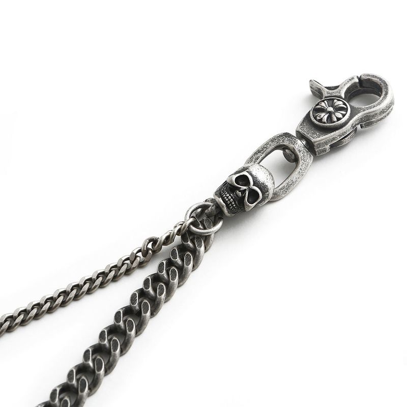 SVC-516 Antique Silver 2-Stripe Skull Fashion Pants Chain