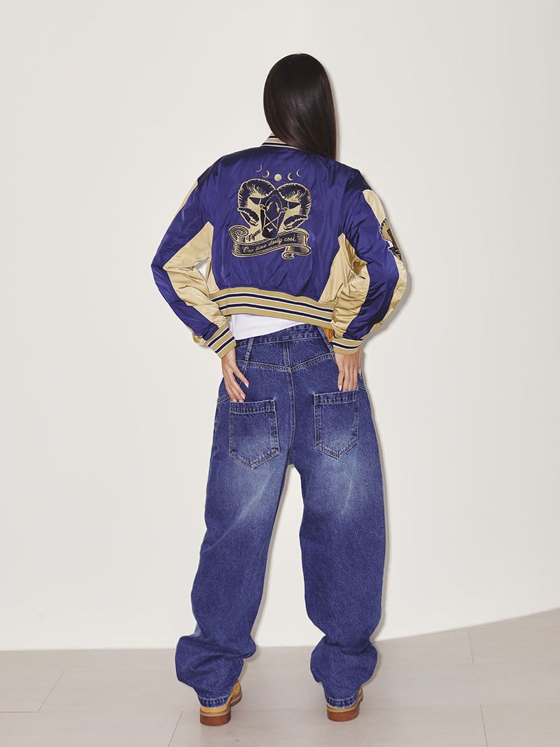 OVIS COLOR BLOCK BOMBER JACKET (NAVY)