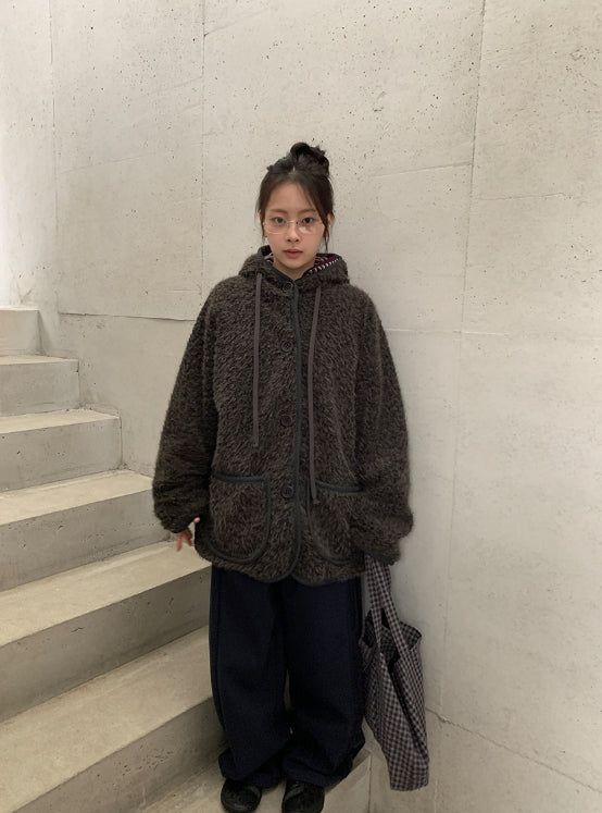 Handal Boucle Half Hood Fur Jacket