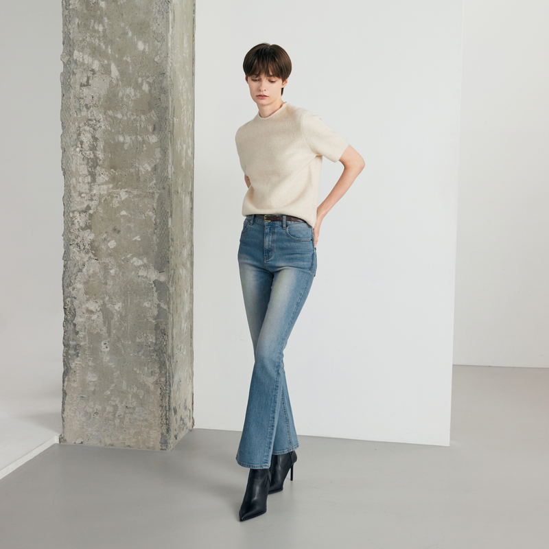 Ash blue semi boots cut - A003