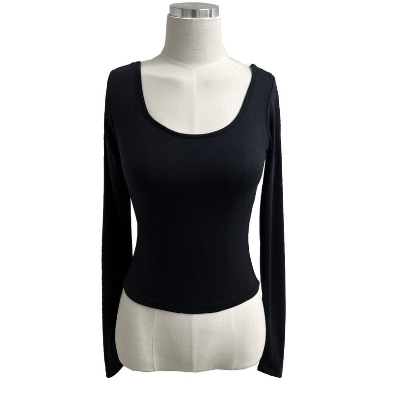 Cutout Back Slit Round Neck Long Sleeve Tee (4 Colors)