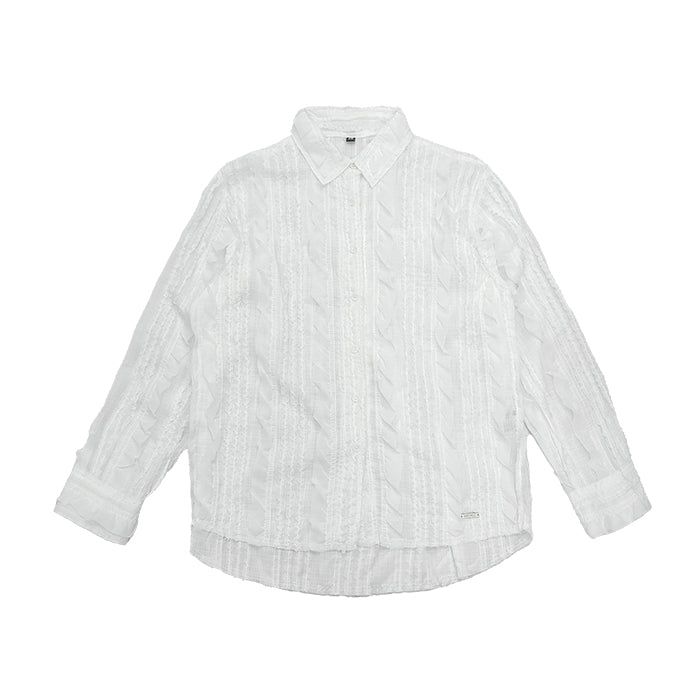 Raw Edge Detail Ruffle Shirt _ White