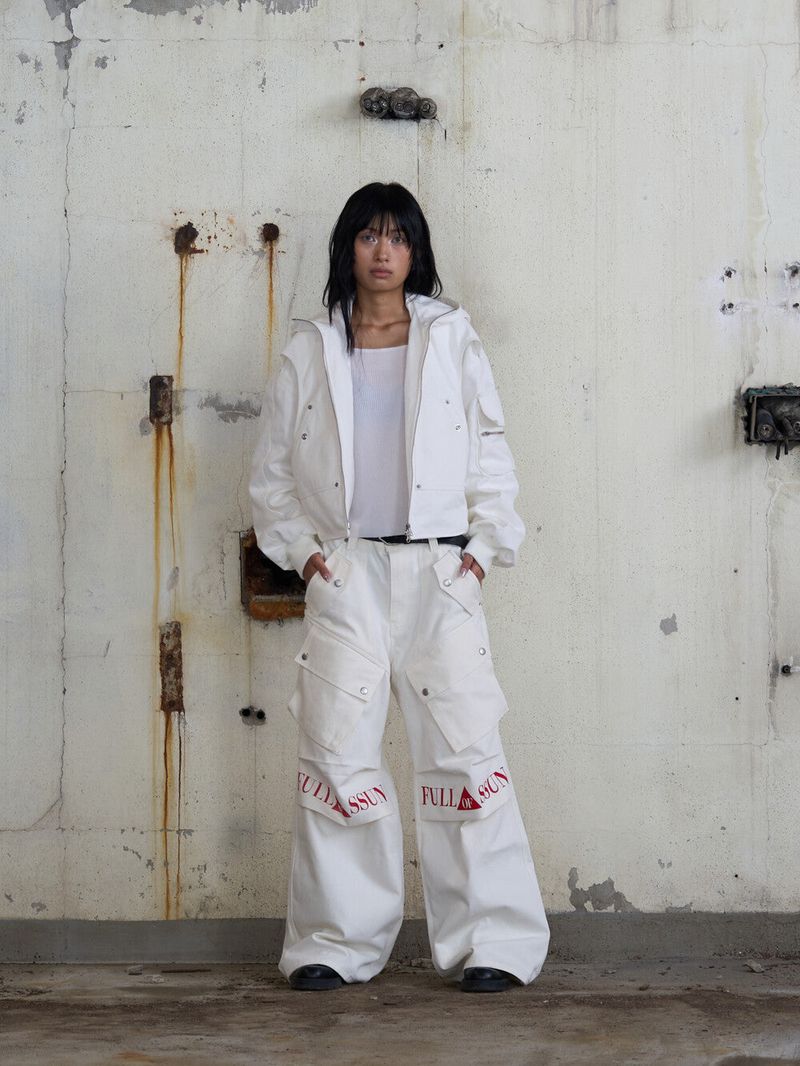 Ghost In The Shell Logo Denim Cargo Pants (White)