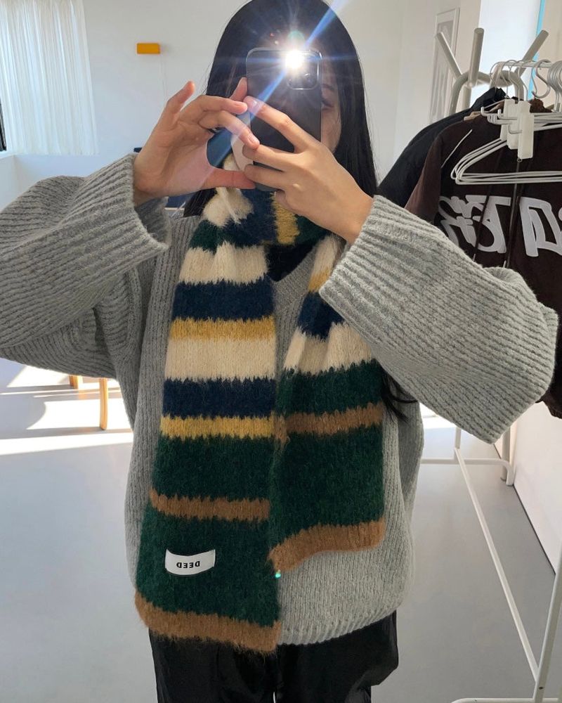 Phyton Mohair Wool Stripe Muffler 4C