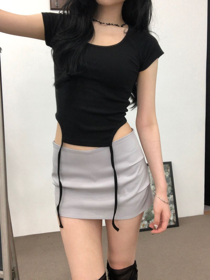 Pintuck Mini Satin Skirt