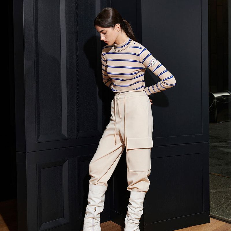  SAMUEL TURTLENECK TEE, LIGHT BEIGE+BLUE S