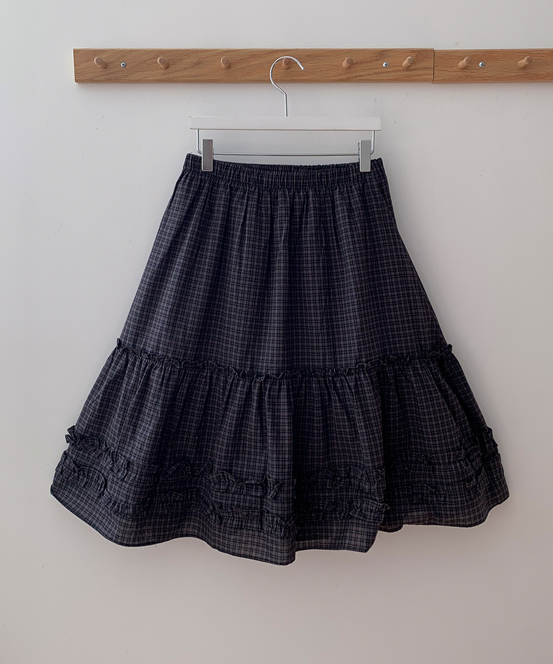 Luen midi checkered skirt Fall layered frill soft fit