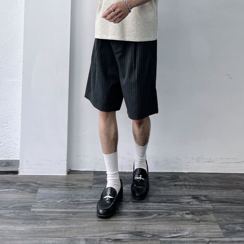 Charcoal Draped Stripe Shorts