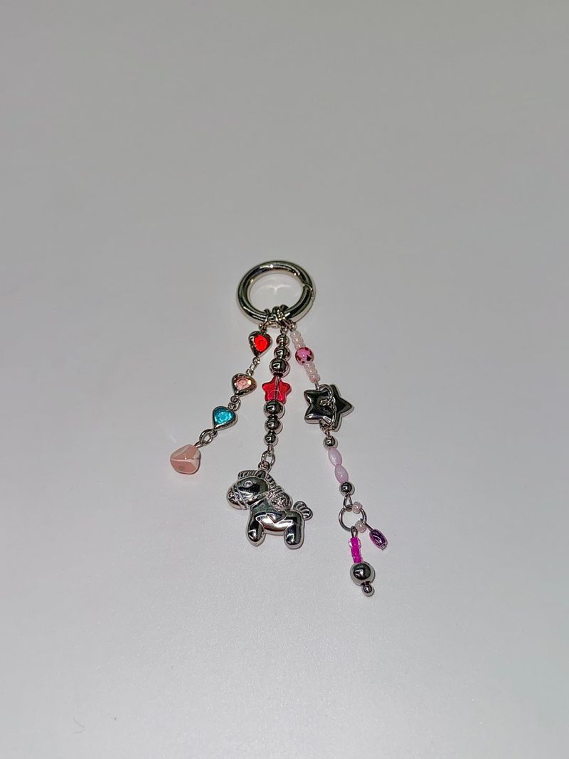 Punk pink horse keychain