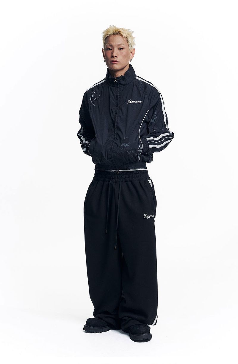 Star Piping Track Balloon Sweat Pants - Black
