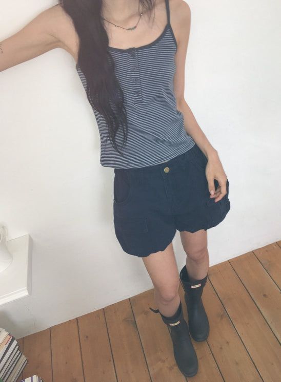 Kasumi Stripe Color Matching Button Sleeveless