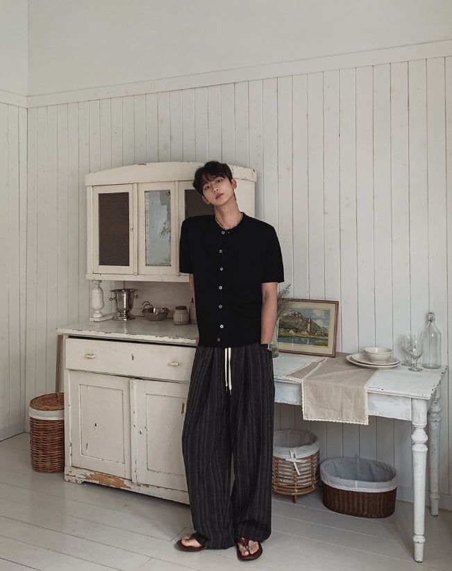 Seilen Stripe Banding Wide Slacks