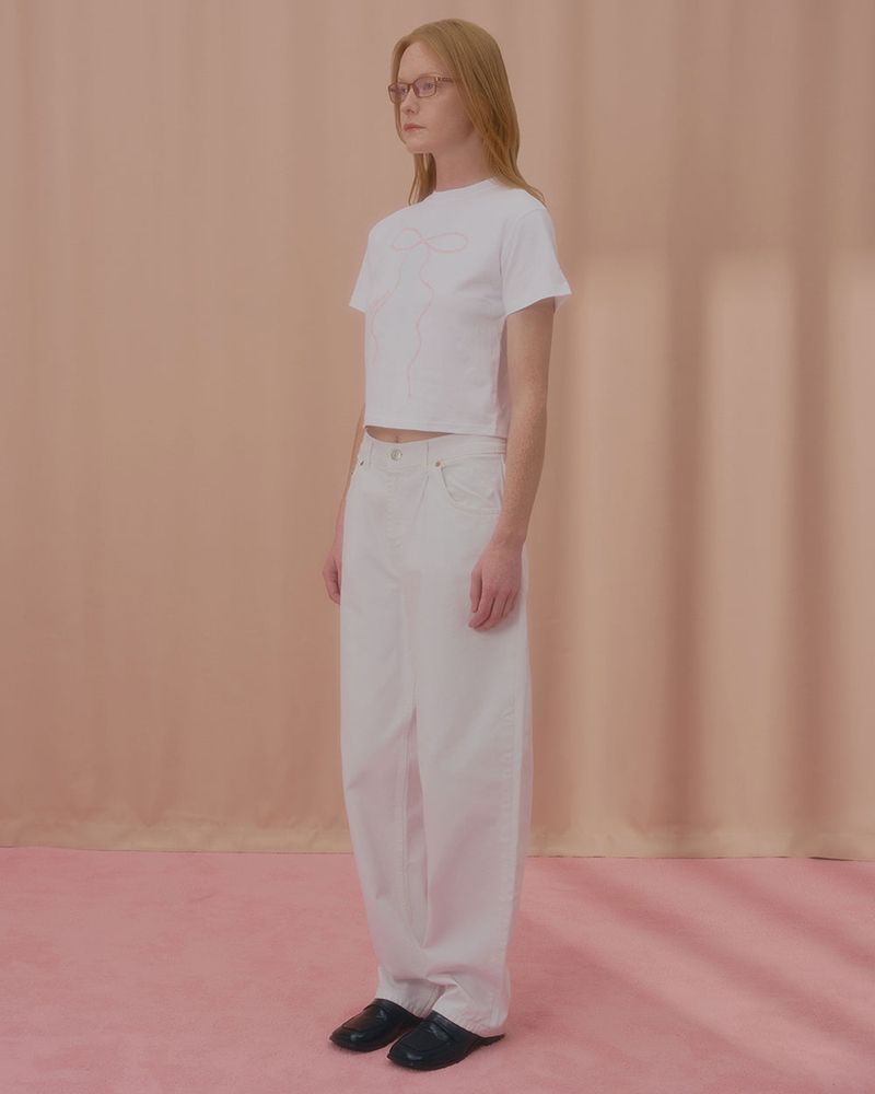 WAVE PEARL RIBBON CROP TSHIRT-WHITE
