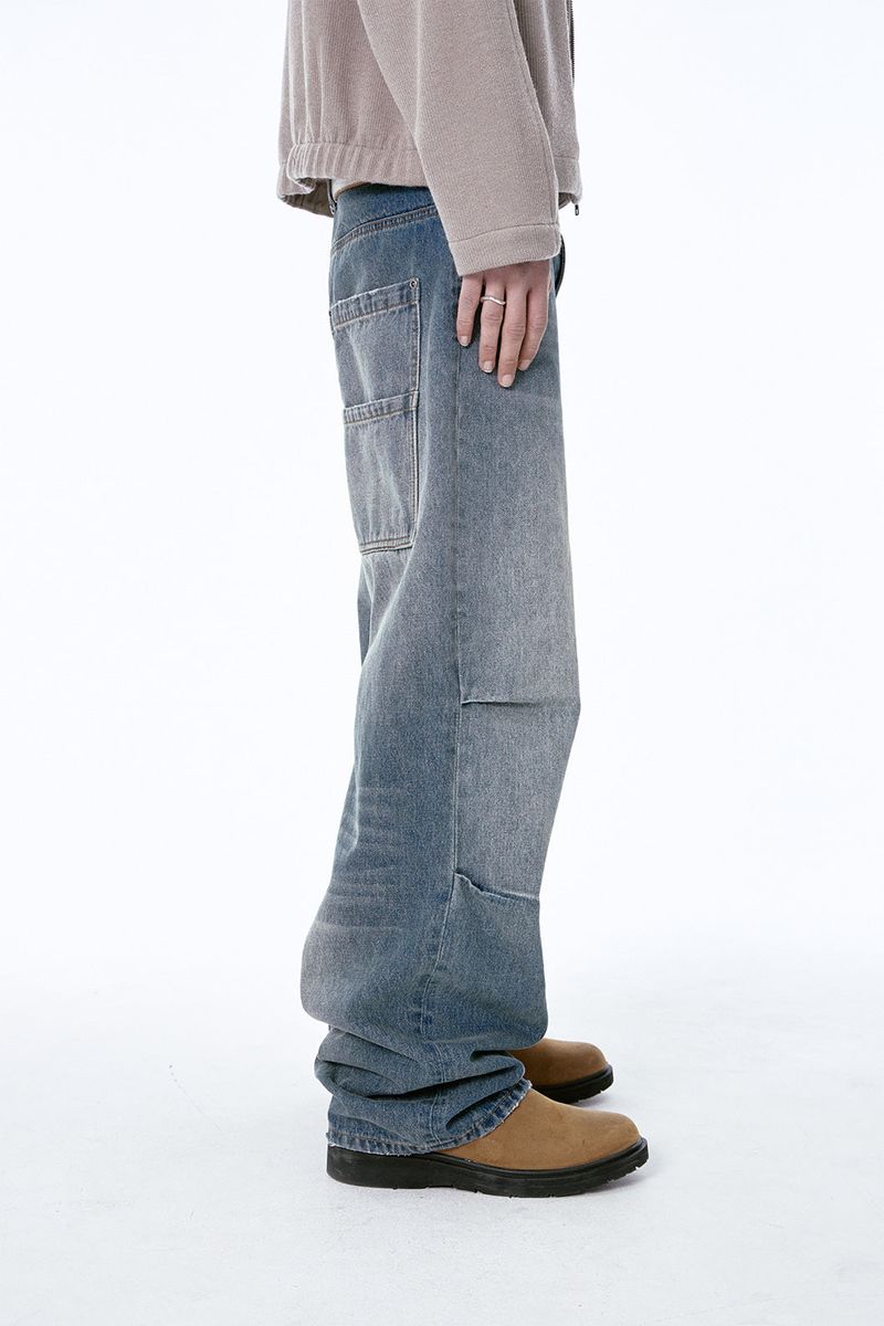(BASE) TUCK DENIM PANTS (BLUE)