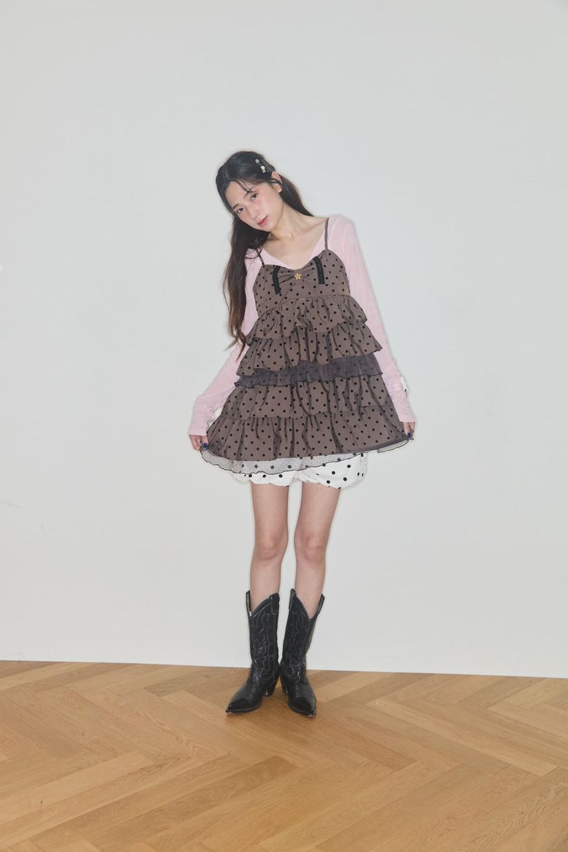 CHOCOLAT CANCAN DOT DRESS (BROWN)