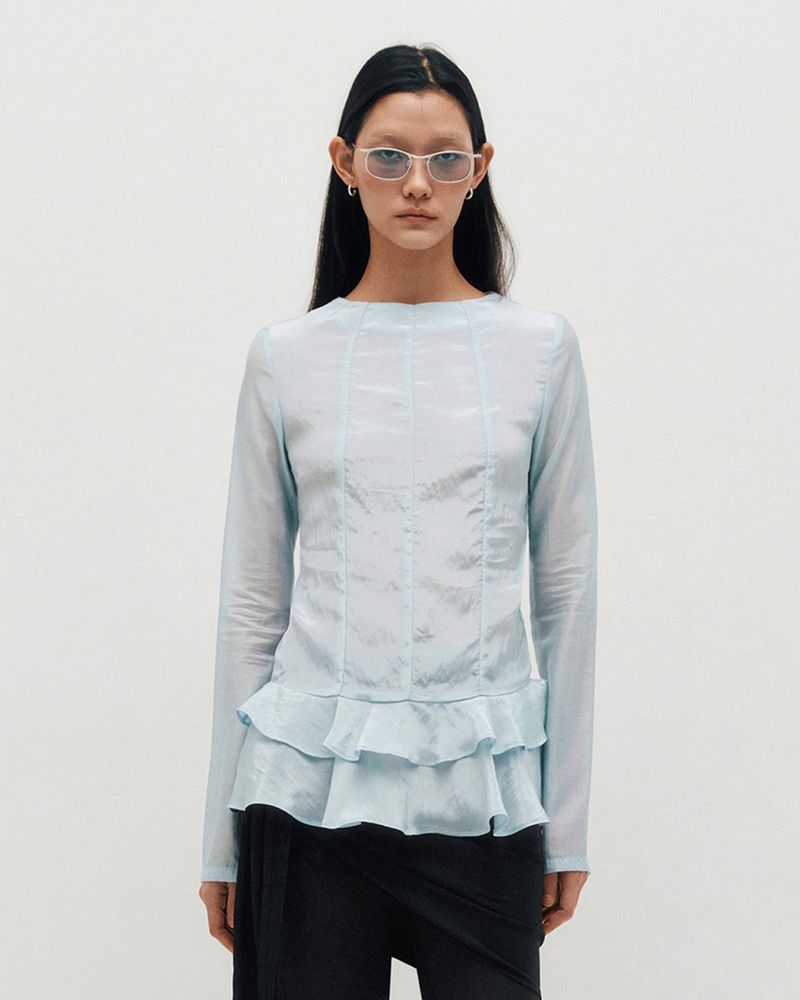 Glossy Frill Top _ SKY BLUE