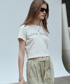 NICOLE PINTUCK CROP TEE_COBALT BLUE