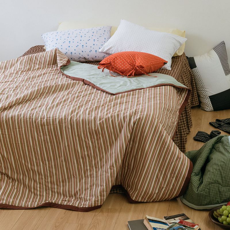 Borderline Pattern Reversible Summer Comforter - Mocha stripe - Q size
