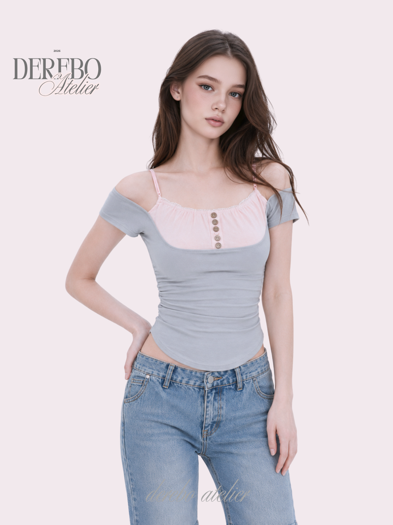dereborujo（ドレボルゾー）の「Claire Pink Layered Short Sleeve T-Shirt（Tops）」
