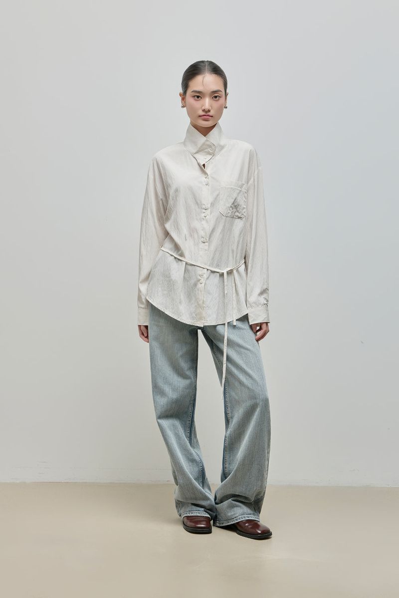 Urban High-neck String Shirt_Ivory