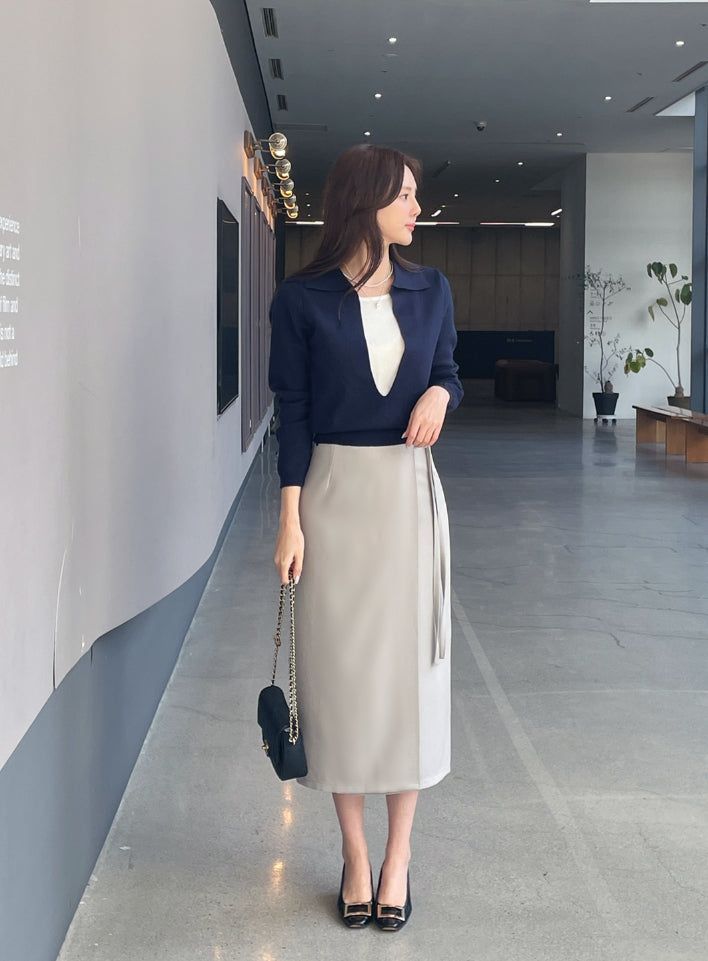 Mez Color Matching Layered Collar Knit