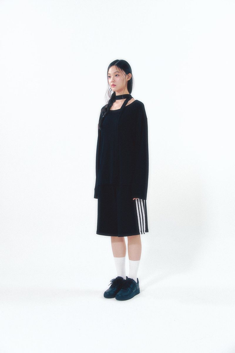 Knit Tie Long Sleeve Set Black