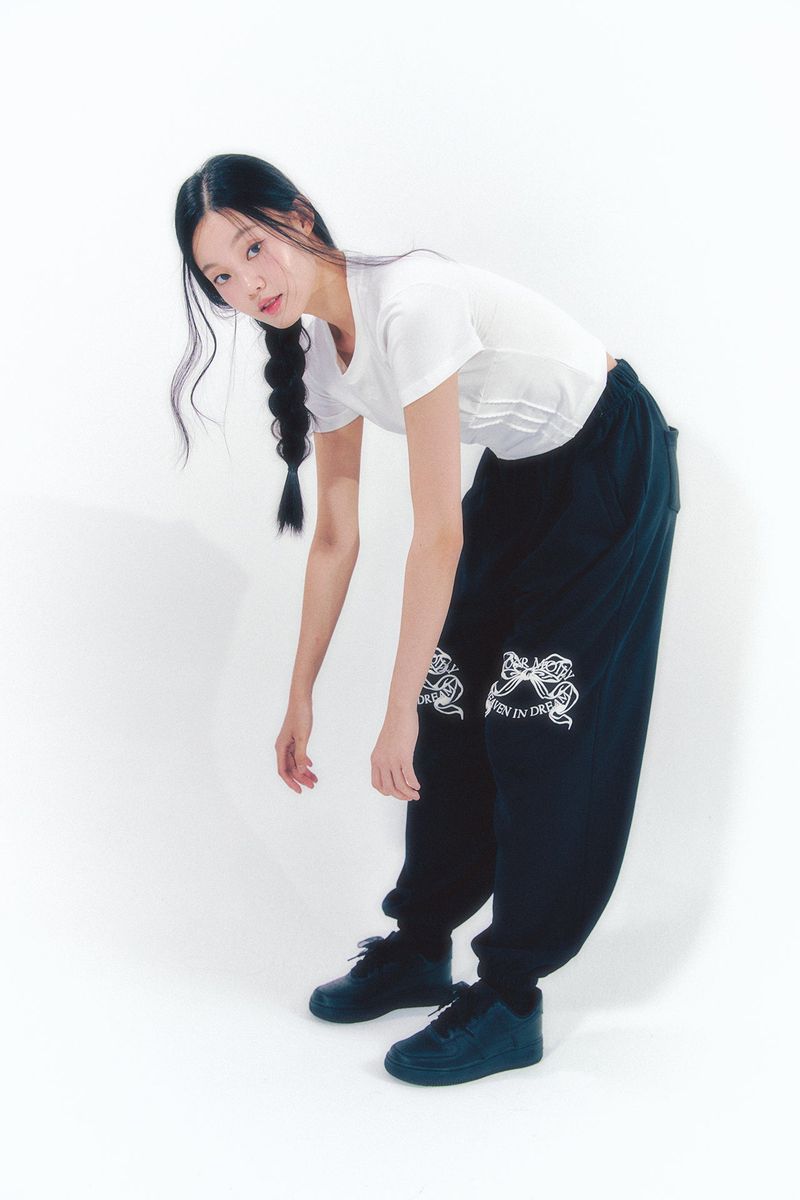 Knee Point Ribbon Jogger Pants Black