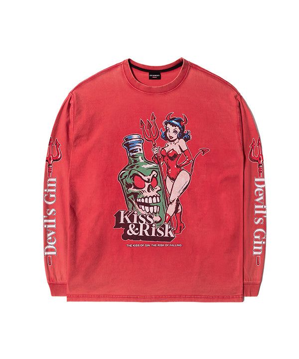 QT8 GARMENTS（キューティーエイトガーメント）の「RG Kiss & Risk Washed Long Sleeve (Red)（Tops）」