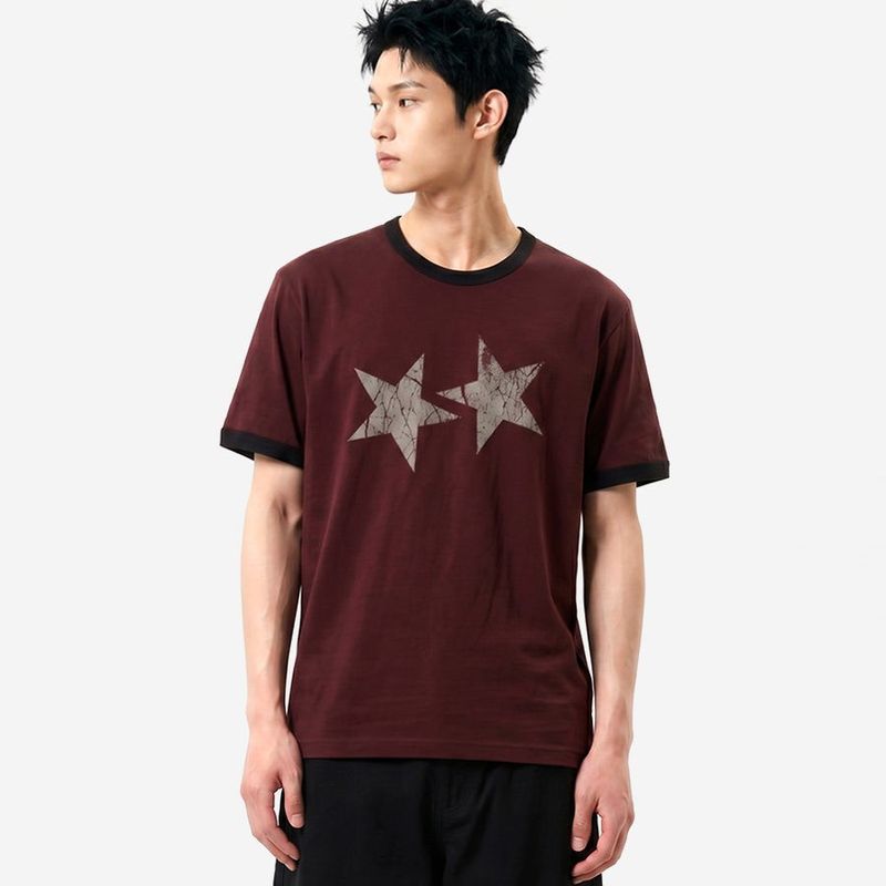 UNDEROFF(アンダーオフ)の「Essential Standard Short-Sleeve Ringer T-Shirt Vintage Star Burgundy(Tops)」