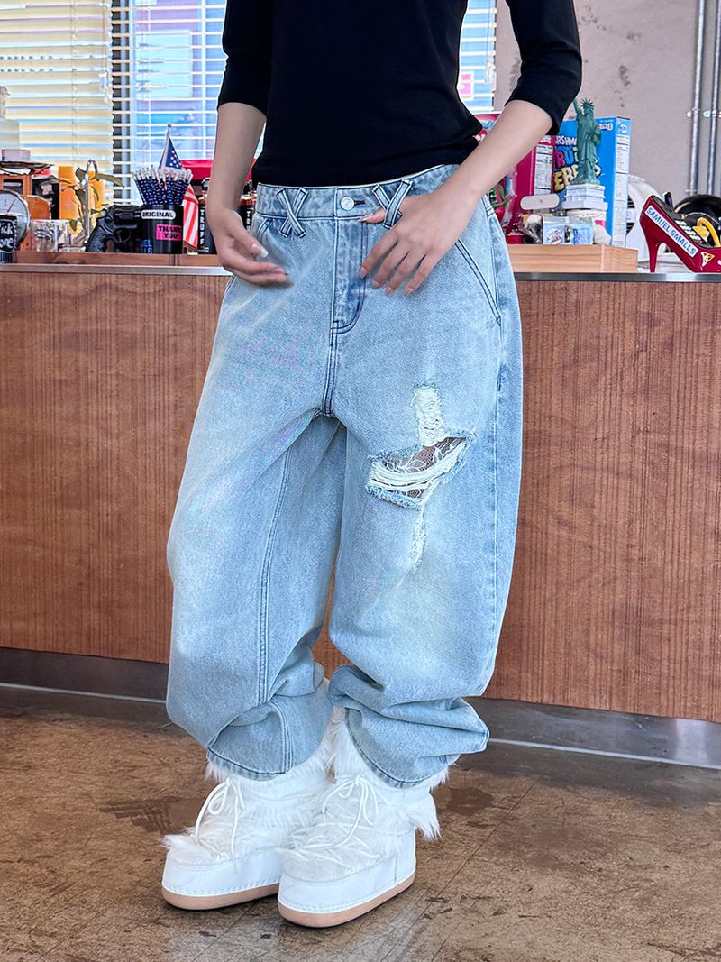 NYXX（エヌワイエックスエックス）の「CROSS APLIQUE DENIM LIGHT BLUE（Pants）」